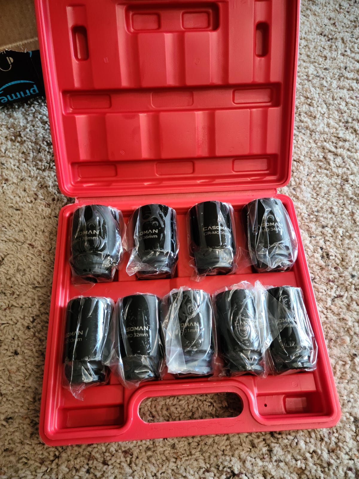 CASOMAN large socket set 1/2- Inch Drive Deep Spindle Axle Nut Impact Socket Set, 6 Point, CR-MO, Metric, 29mm-38mm, 9-Piece 1/2