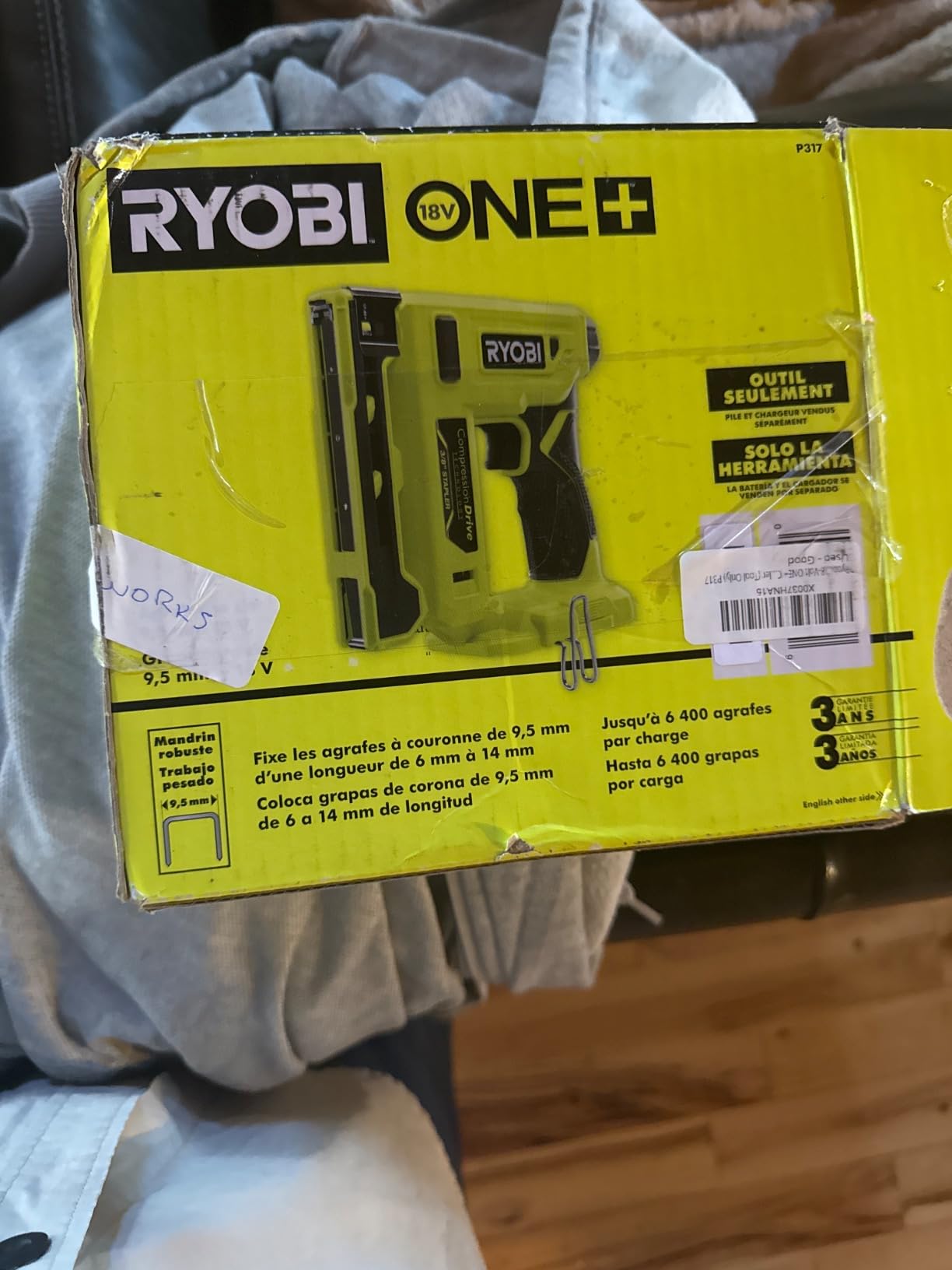Ryobi 18-Volt ONE+ Cordless Compression Drive 3/8 in. Crown Stapler (Tool Only) P317 customer photo 1