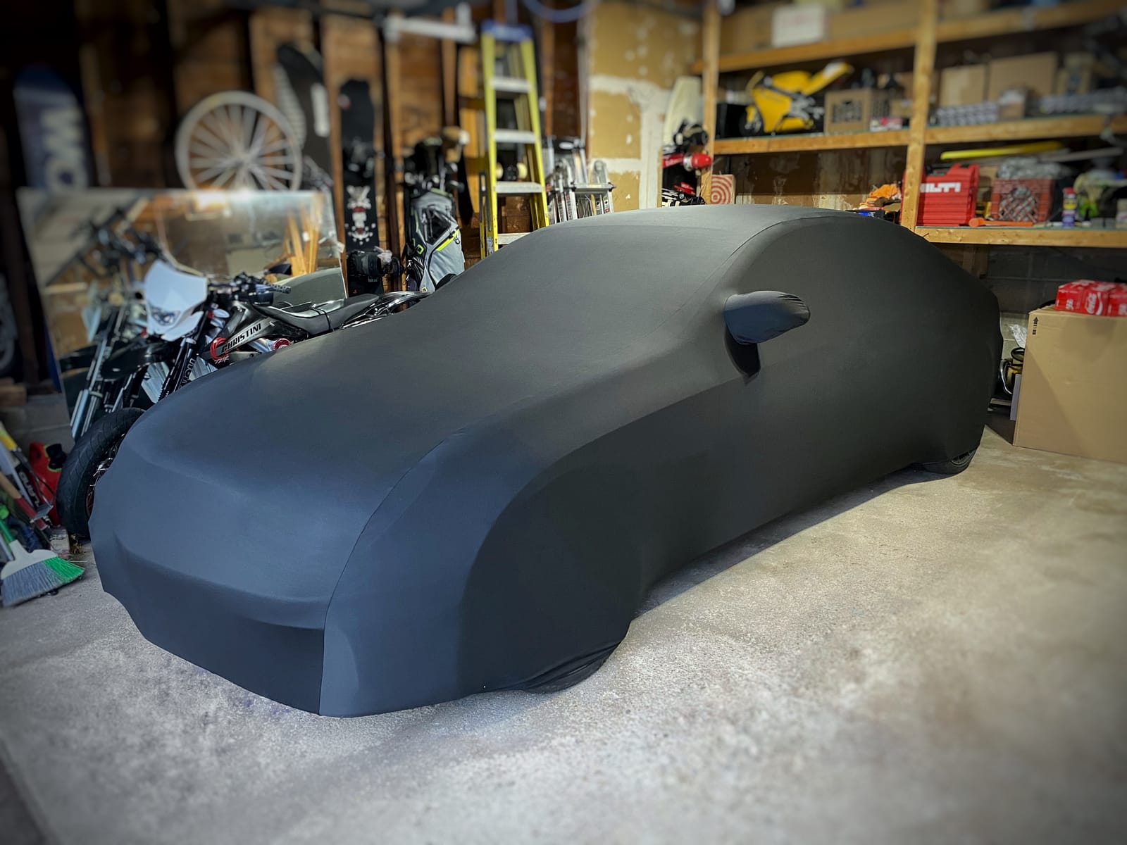 WinPower Indoor Car Cover Stretch Dustproof Protection Full Car Cover for Underground Garage, Car Show, Black customer photo 1