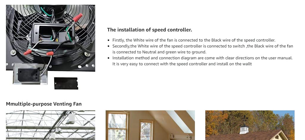 VENTISOL 12 Inch Shutter Exhaust Fan With Variable Speed Controller,1450CFM Wall Mounted Ventilation Fan, Vent Fan For Greenhouses,Shop,Home Attic,Garage Ventilation,Black customer photo 2