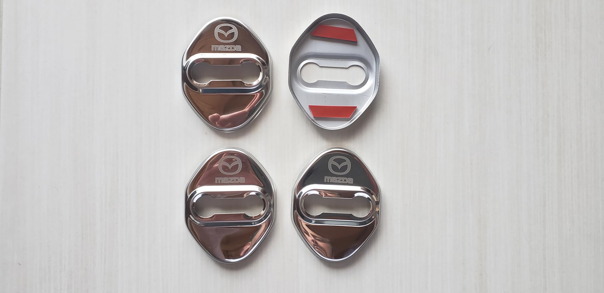MAXDOOL Stainless Steel Car Door Lock Latches Cover Protector for for Mazda 3,6, Miata MX-5 CX-3,CX-5,CX-9 Car, 3M Adhesive Backing( Pack of 4) (Red) customer photo 1