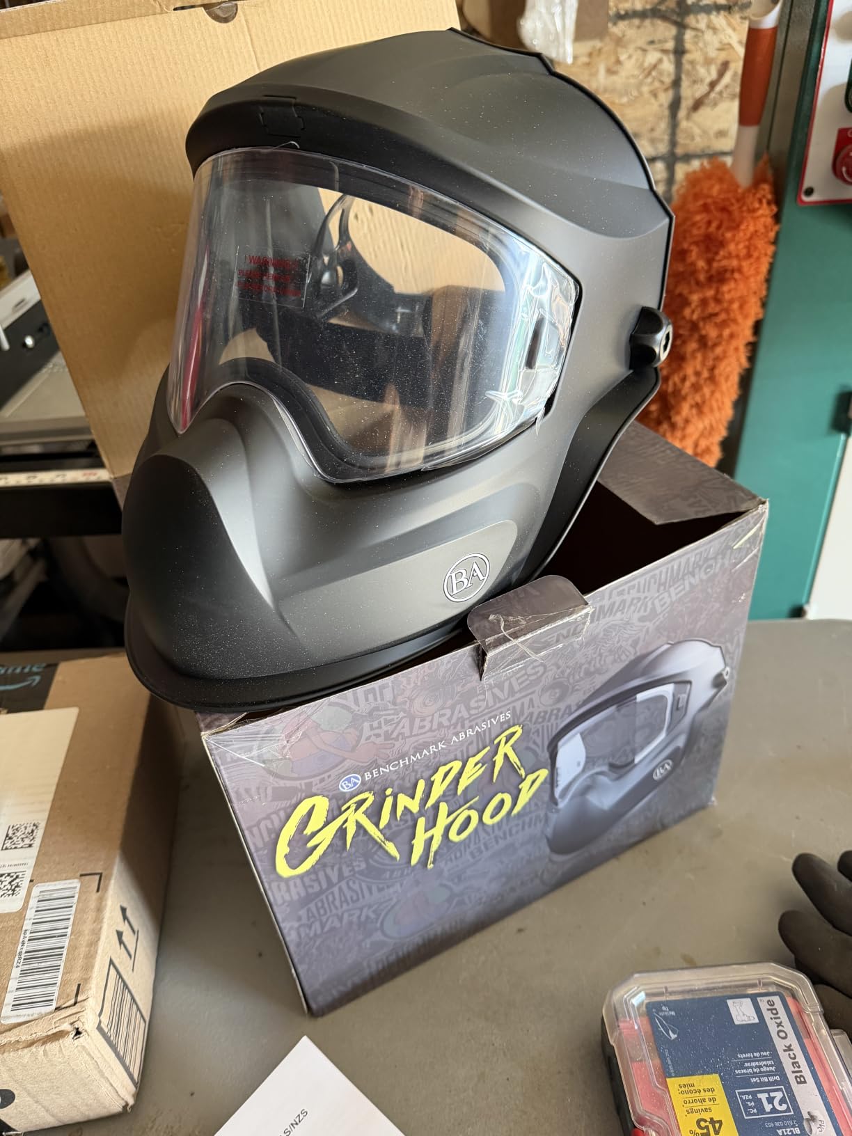 Benchmark Abrasives Professional Grinding Hood Face Shield - ANSI Certified Safety Headgear with Anti-Fog Protection for Woodworking, Cutting & Industrial Use customer photo 1