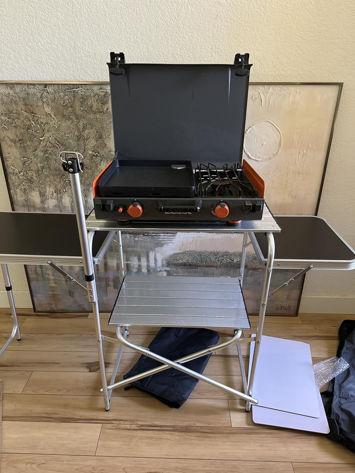 CampLand Folding Camping Kitchen Table with Windscreen,Portable Outdoor Cooking Station with Storage Cabinet & Side Tables Heavy Duty Camp Cook Station for Camping & BBQ (Black) customer photo 1