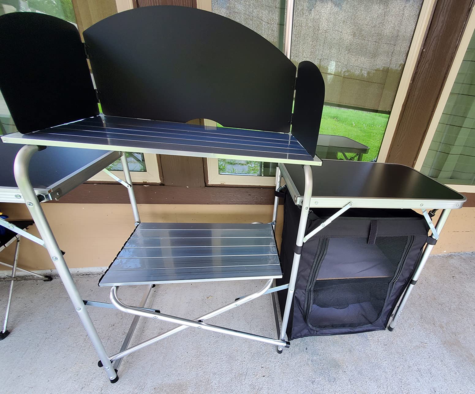 CampLand Folding Camping Kitchen Table with Windscreen,Portable Outdoor Cooking Station with Storage Cabinet & Side Tables Heavy Duty Camp Cook Station for Camping & BBQ (Black) customer photo 2