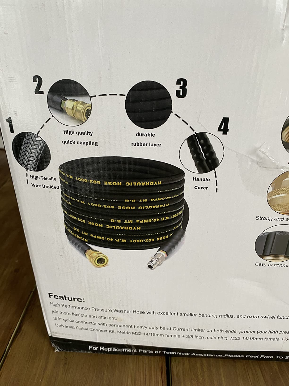 POHIR Pressure Washer Hose 50 ft with 3/8 Inch Quick Connect, Kink Resistant High Tensile Wire Braided,with 2 pcs M22 14mm Adapter Set, 4200 PSI Power Washer Hose customer photo 1
