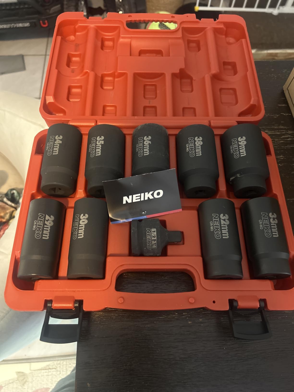 NEIKO 02531A 10 Piece 12 Point Socket Set 1/2” Drive, Lug Nut Remover, Spindle Nut Socket, Axle Nut Socket Set, Metric 29-39mm Socket 1/2 Drive Impact Set, Cr-Mo Impact Adapter, 3/4