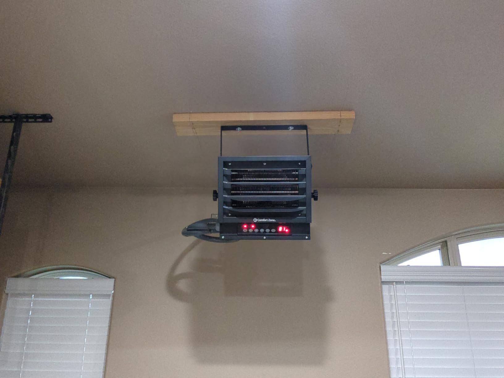 Comfort Zone Hard-Wired Ceiling Mount Garage Space Heater with Remote, 7,500 Watt, 240 Volt, Fan-Forced, Overheat Protection, Digital Thermostat, 12-Hour Timer, Ideal for Garage & Workshop, CZ230ERBK | Digital thermostat, 12-hour timer, and remote control. Directional louvers and tilting mount for precise airflow. customer photo 2