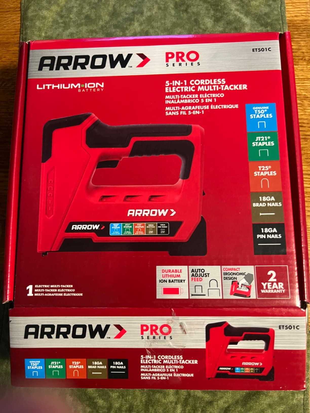 Arrow ET501C Cordless 5-In-1 Professional Staple and Nail Gun, Battery Powered Wire Stapler and Brad Nailer for Upholstery, Framing, Roofing, Crafts, Fencing, Cable, Black/Red customer photo 2