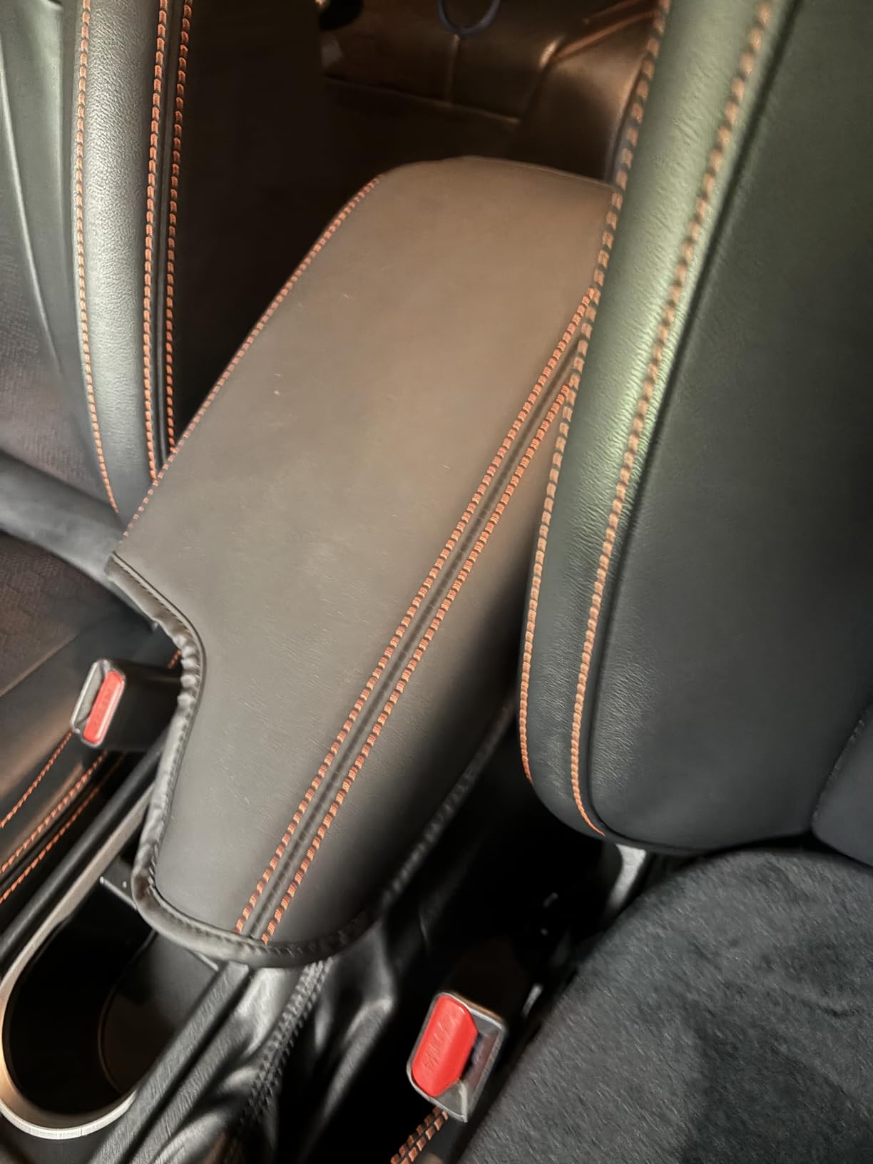 INTGET Car Center Console Armrest Cover for Subaru Crosstrek Accessories 2018 2019 2020 2021 2022 2023 Impreza 2017-2023 Leather Arm Rest Box Lid Middle Console Cover Seat Protector(Orange Stitches) customer photo 2