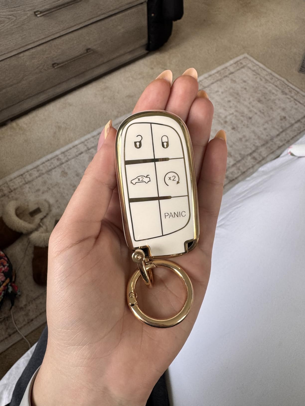 Elegananccy for Jeep Key Fob Cover, Soft Full Protection Key Case Shell Compatible with Jeep Smart Key 3 4 5 Buttons Protector (White) customer photo 1