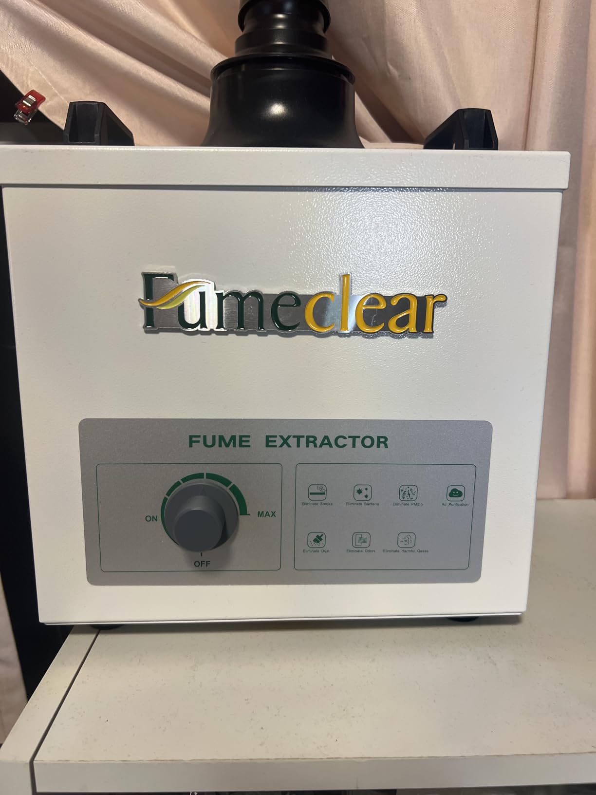 Fumeclear FC-100A Fume Extractor Low-Noise & High Iodine 3-Stage Filtration | For Garages, Workshops, Soldering & Laser & welding & Nail Odor Smoke Removal, 118CFM Suction, 100W with 12pcs H13 Filters customer photo 1