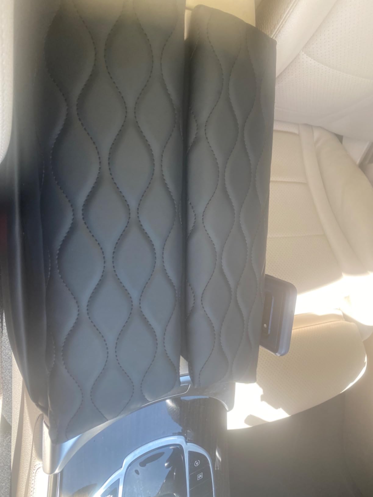 Karltys Center Console Cover for 2015-2021 Mercedes Benz C Class C300 W205 /2016-2022 GLC Class /2019-2024 EQC, Anti-Scratch Leather Waterproof Armrest Console Cover with Storage Pockets (Black) customer photo 2