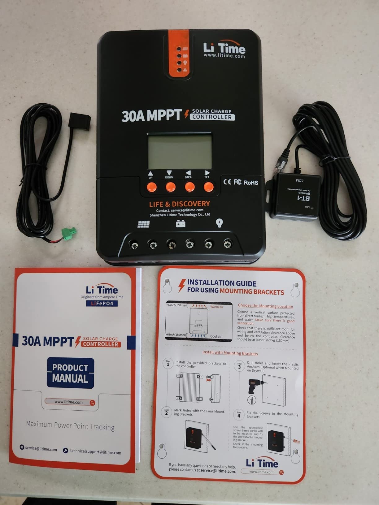 LiTime 12V/24V 30A MPPT Solar Charge Controller Bluetooth, LCD Display customer photo 1