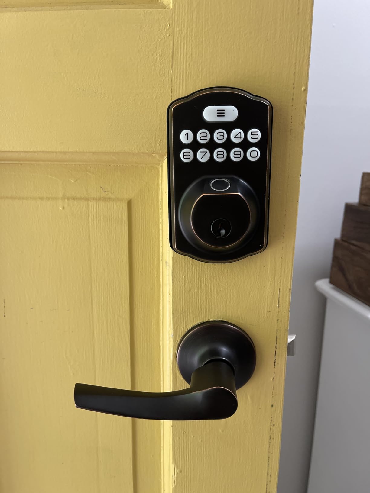 Veise KS02B Fingerprint Door Lock with 2 Lever Handles, Matte Black | Zinc Alloy Handle Set, Auto Lock, Anti-Peep Codes, 2 Keys, Keyless Entry Deadbolt, Electronic Back-Lit Keypad, for Front Door customer photo 2