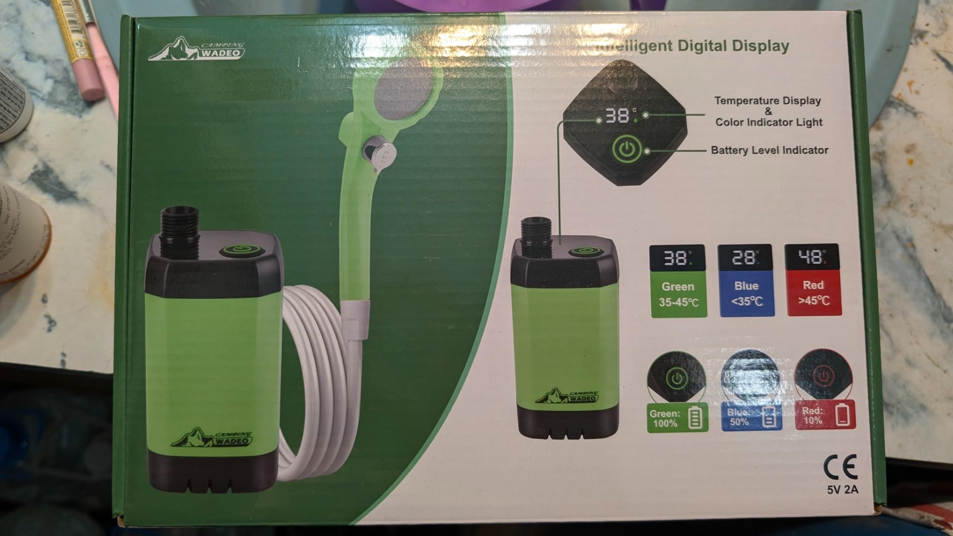 WADEO Portable Shower for Camping, Outdoor Electric Shower Rechargeable Pump with Intelligent Digital Display, Camping Shower Head Nozzle for Camping, Hiking, Traveling, Washing customer photo 1