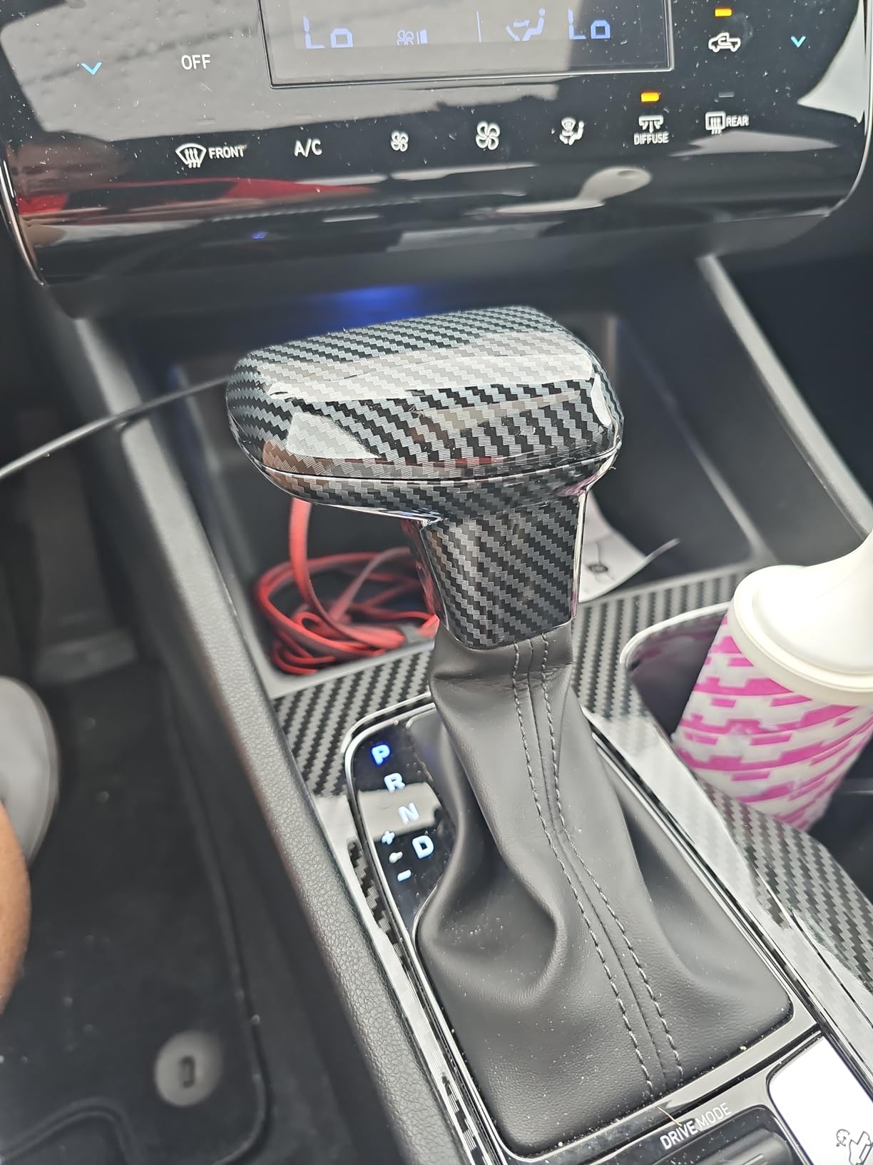 ruihe Car Gear Shift Knob Cover Trim Carbon Fiber Color Sticker Decorator Fit for Hyundai Santa Cruz Elantra Tucson Kona 2021 2022 2023 2024 2025 2026 Plastic customer photo 2