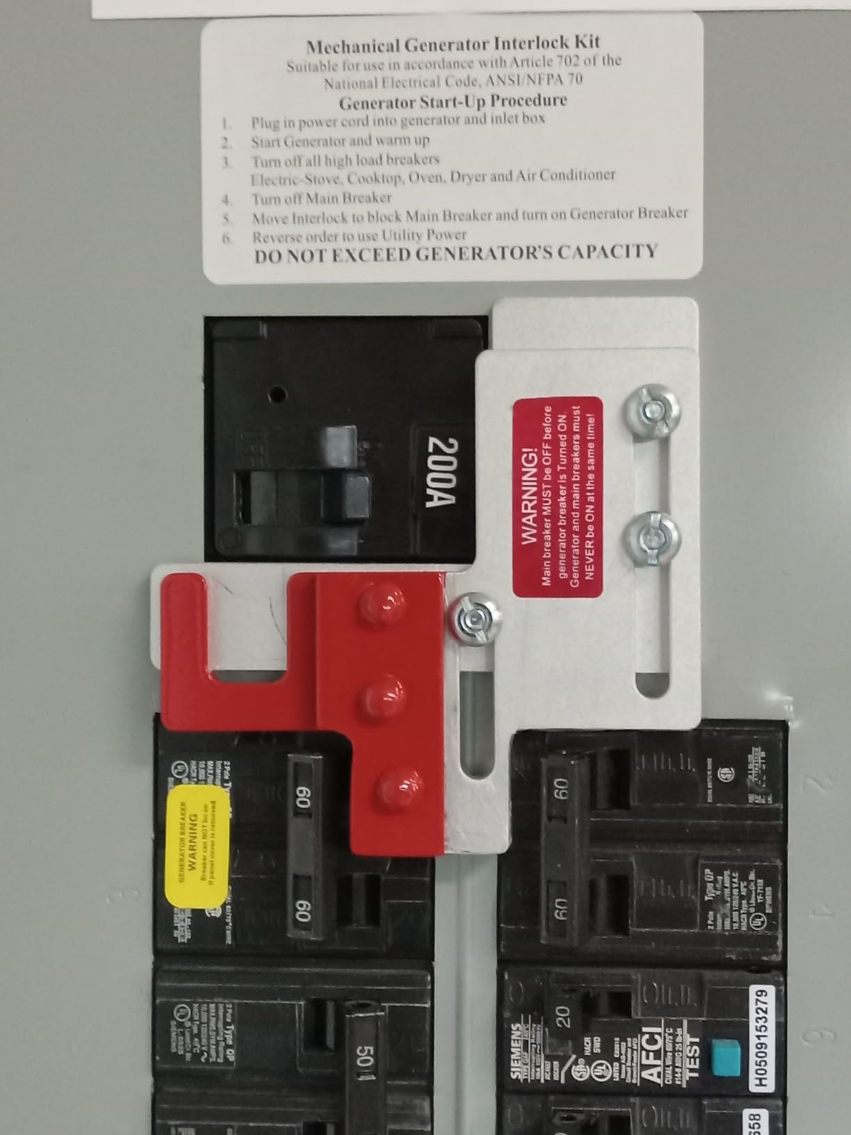 Generator Interlock Kit Compatible with Siemens Murray 150 or 200 Amp Panel customer photo 1