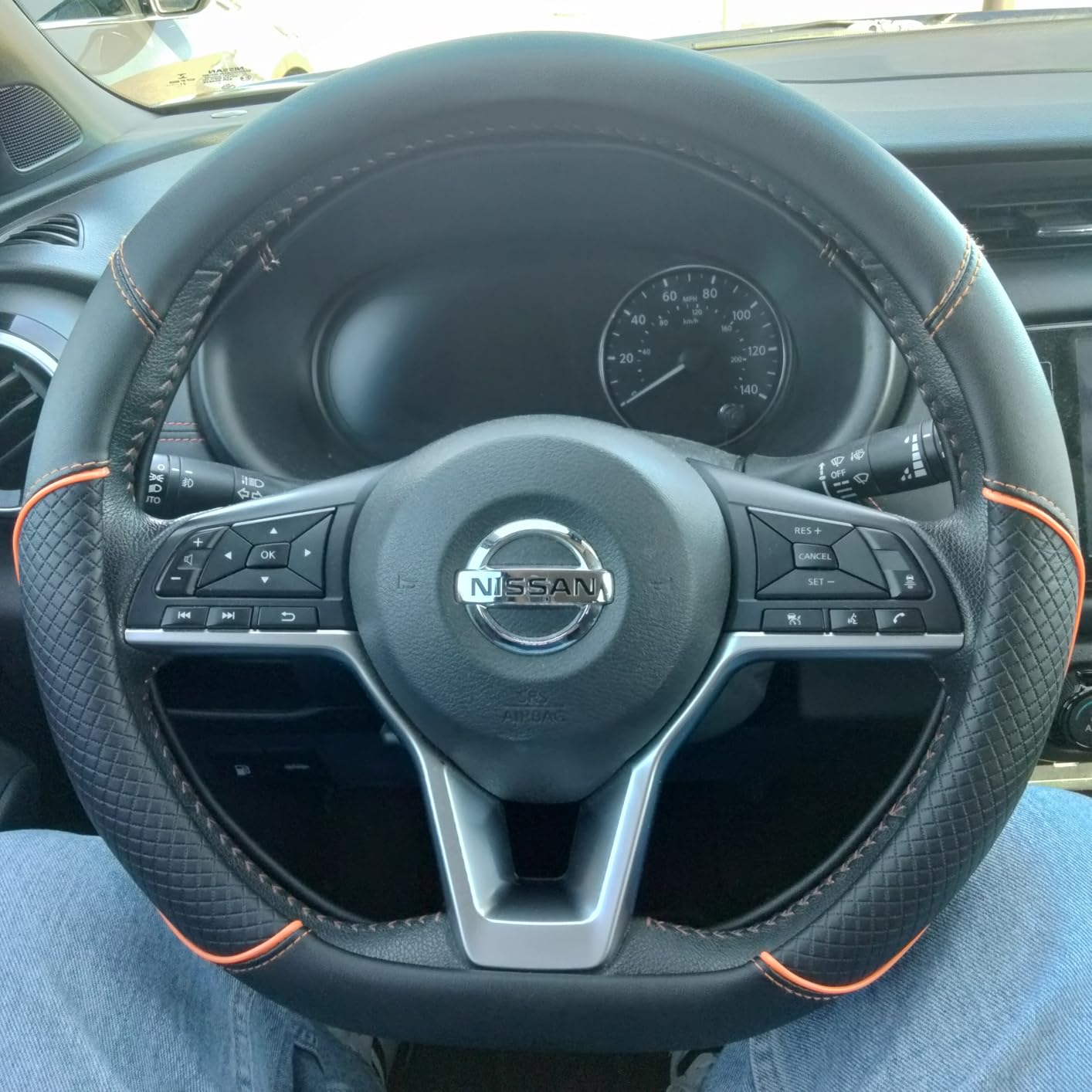 GIANT PANDA D Shape Steering Wheel Cover for Nissan Rogue Kicks - Auto Car Steering Wheel Cover Customized for Nissan Altima Sentra(Black+Red Line-D-Shaped) customer photo 1
