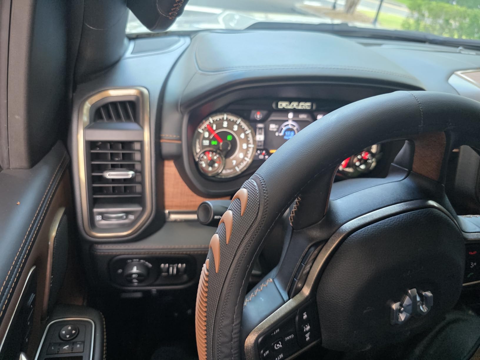 Yangday Leather Steering Wheel Cover for Dodge Ram 1500 2500 3500, 15.5-16 Inches Car Steering Wheel Cover with Anti-Slip Massage Particle (Black) customer photo 1