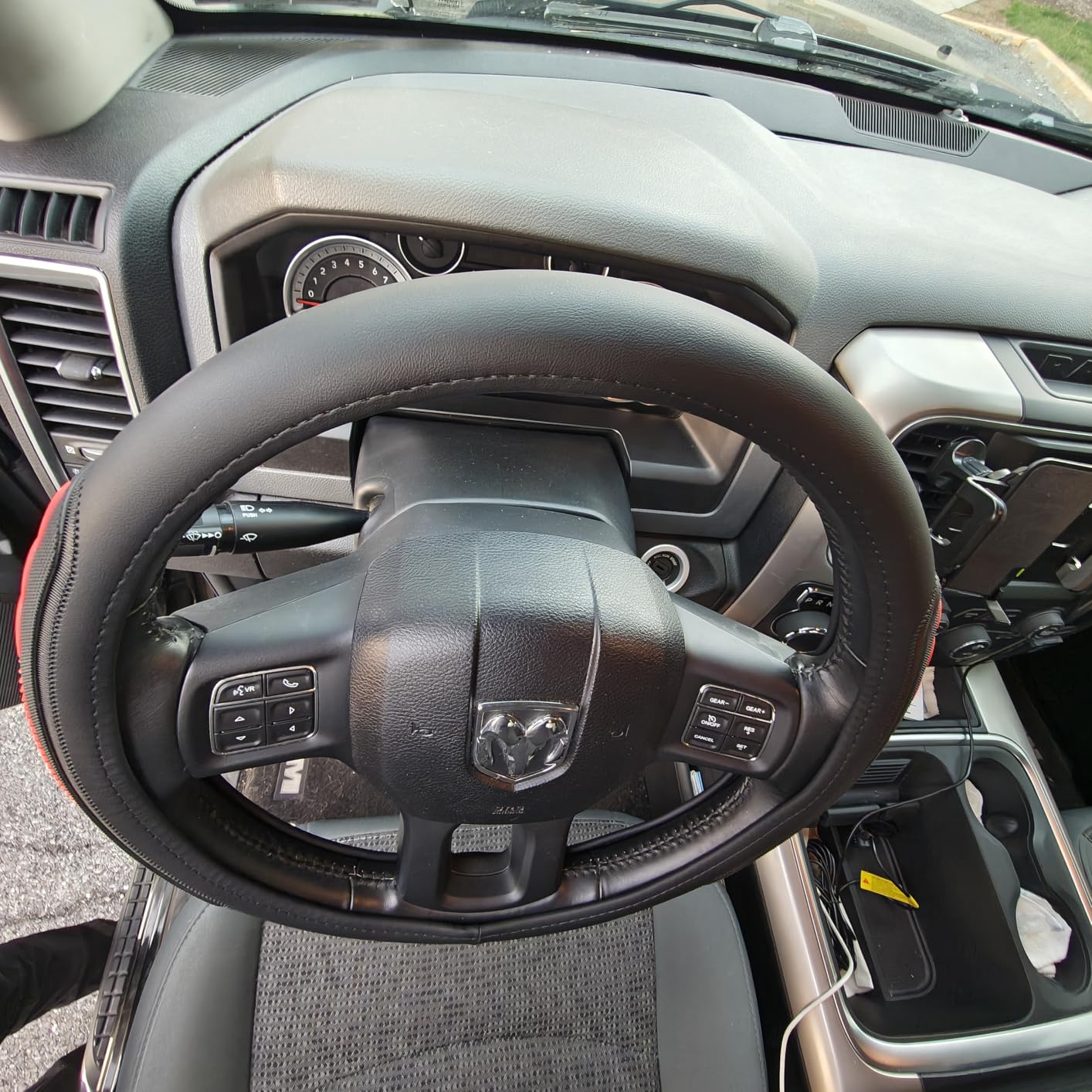Yangday Leather Steering Wheel Cover for Dodge Ram 1500 2500 3500, 15.5-16 Inches Car Steering Wheel Cover with Anti-Slip Massage Particle (Black) customer photo 2