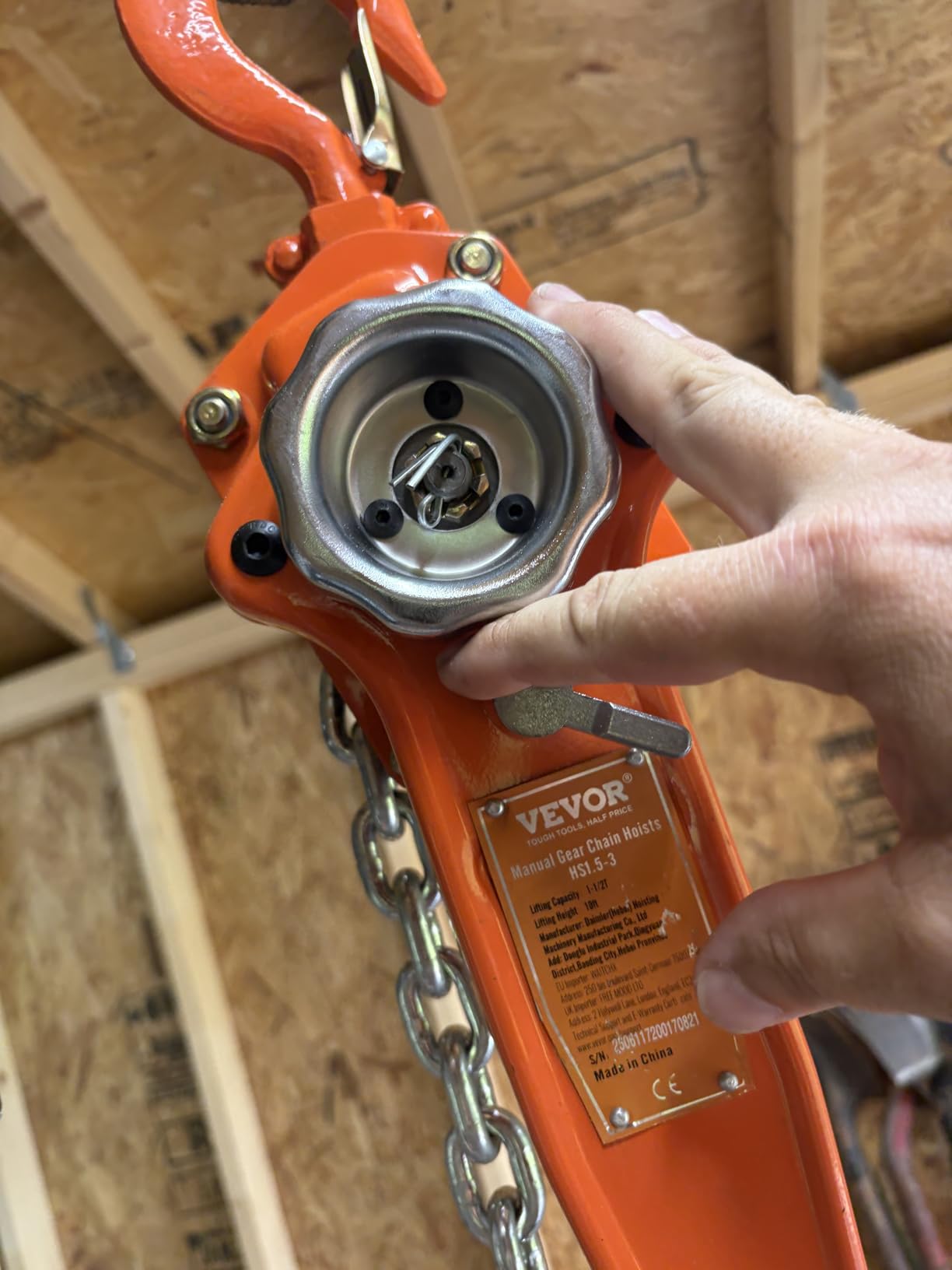 VEVOR Manual Lever Chain Hoist, 1-1/2 Ton 3300 lbs Capacity 10 FT Come Along, G80 Galvanized Carbon Steel with Weston Double-Pawl Brake,Auto Chain Leading & 360° Rotation Hook, for Garage Factory Dock customer photo 2