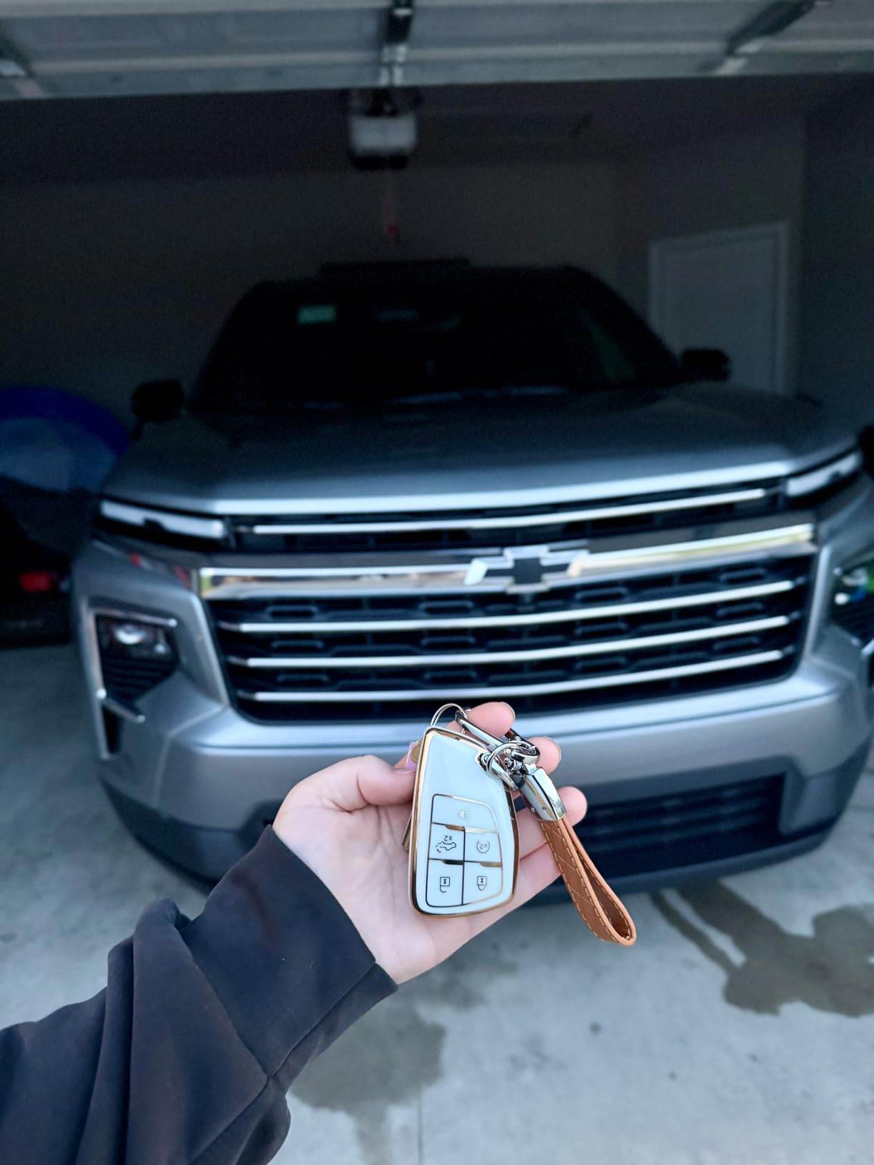 Key Fob Cover for Chevy GMC with Keychain, Tahoe Suburban Equinox Traverse Yukon Denali Terrain Buick Envision Premium Soft TPU Case (6 Buttons Ivory) customer photo 2