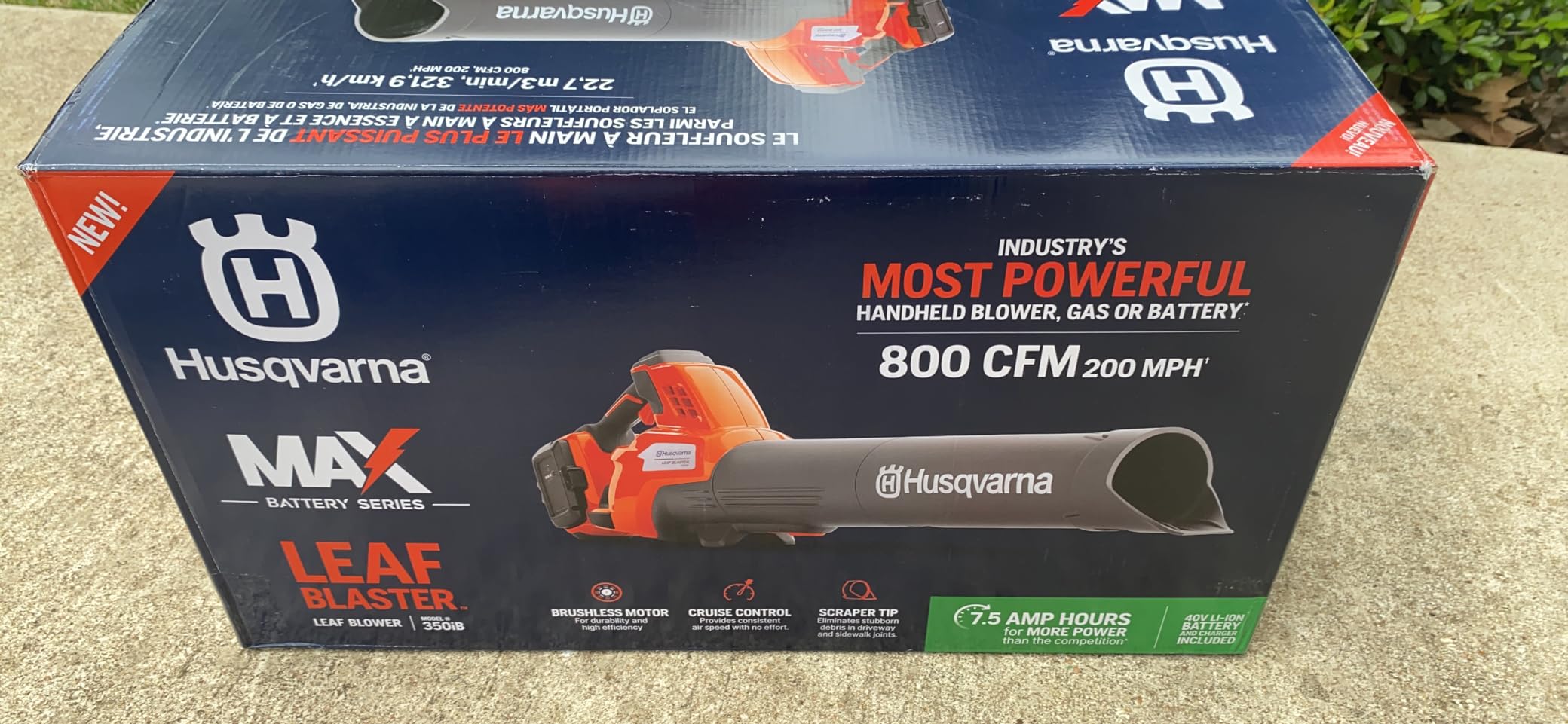Husqvarna Leaf Blaster 350iB Battery Powered Cordless Leaf Blower, 200-MPH 800-CFM, Brushless Motor and Quiet Operation, 40V Lithium-Ion 7.5 Ah Battery and Charger Included, Gifts for Men, 970569904 customer photo 2
