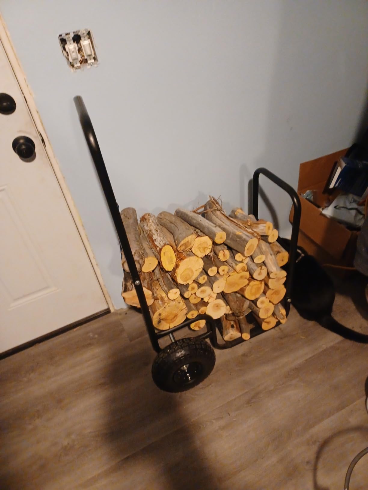 VEVOR Log Cart 250 lbs Load Capacity, Outdoor and Indoor Wood Rack Storage Mover with Pneumatic Rubber Wheels, Heavy Duty Steel Dolly Hauler, Firewood Carrier for Fireplace, Fire Pit, Black customer photo 2
