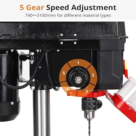 Benchtop Drill Press, 2.5Amp Bench Drilling Machine with 5-Speed Adjustable, 8 Inch Swing Distance 0-45° Tiltling Tabletop Drilling Machine for Wood, Metal customer photo 2