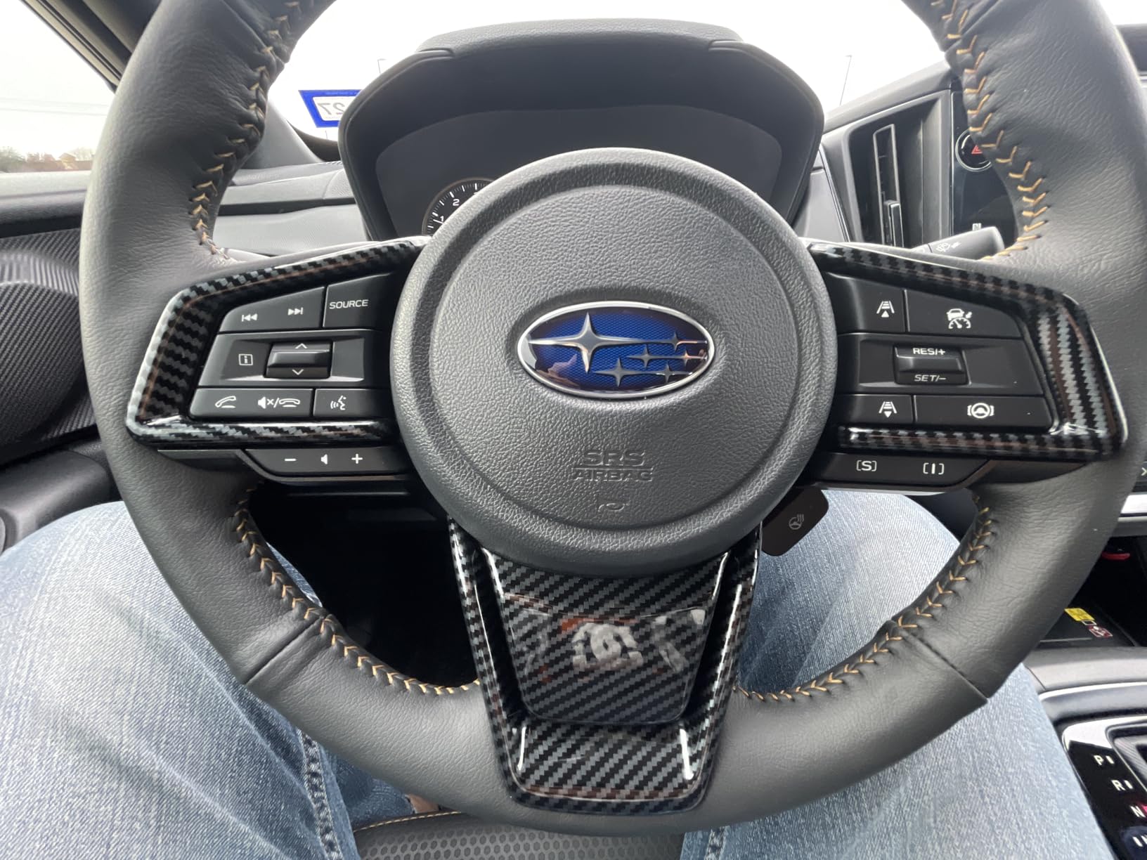 Steering Wheel Cover Molding Trims for 2018-2026 Subaru Crosstrek/Legacy/Outback,2019-2026 Ascent/Forester,2017-2026 Impreza,2022-2026 WRX (Carbon Fiber Style) customer photo 1