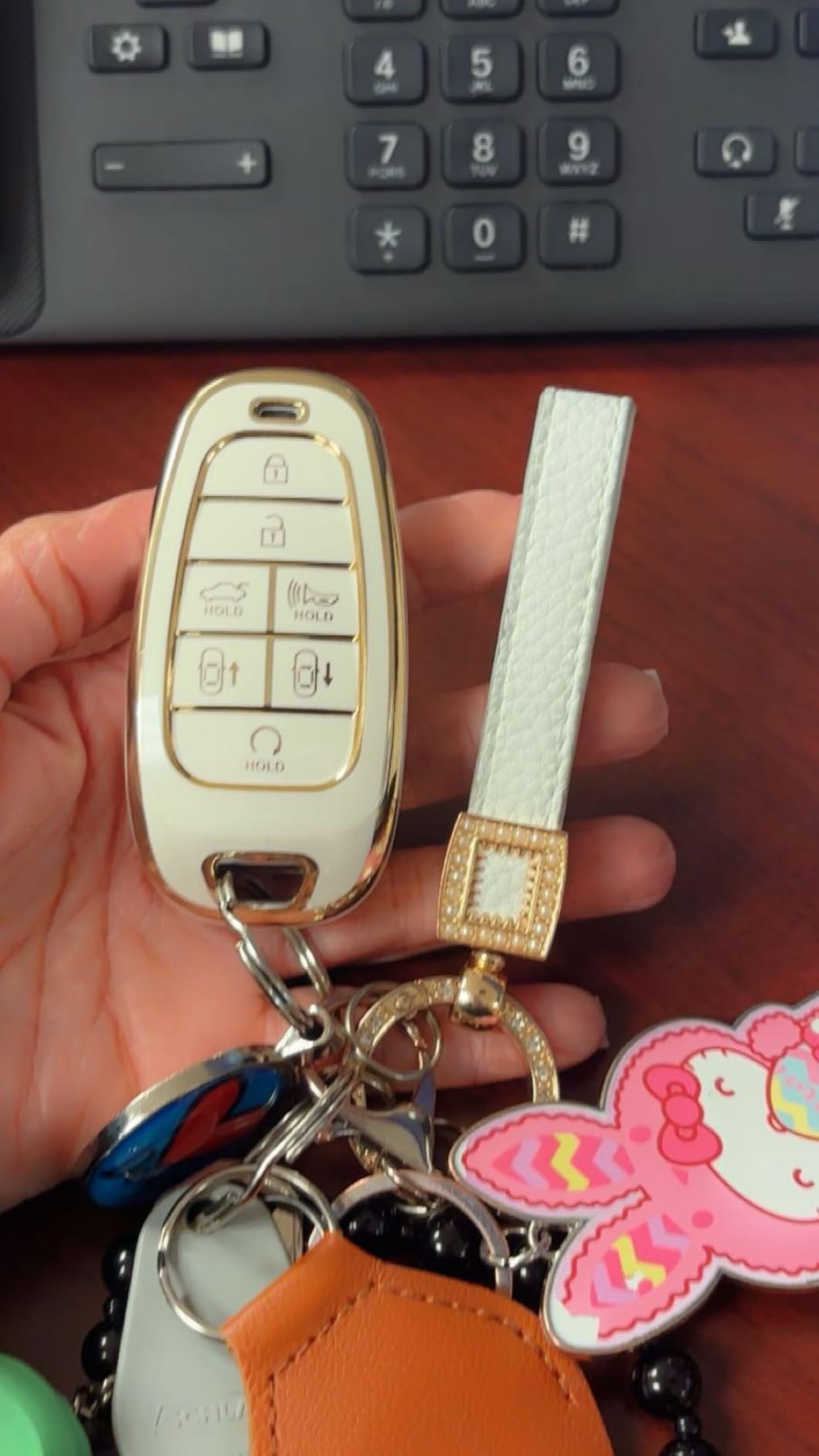 for Cadillac Key Fob Cover with Leather Lanyard, Car Key Fob Case Compatible with Cadillac Escalade or Escalade ESV 2021 2022 2023 Smart Key Protector Holder customer photo 1
