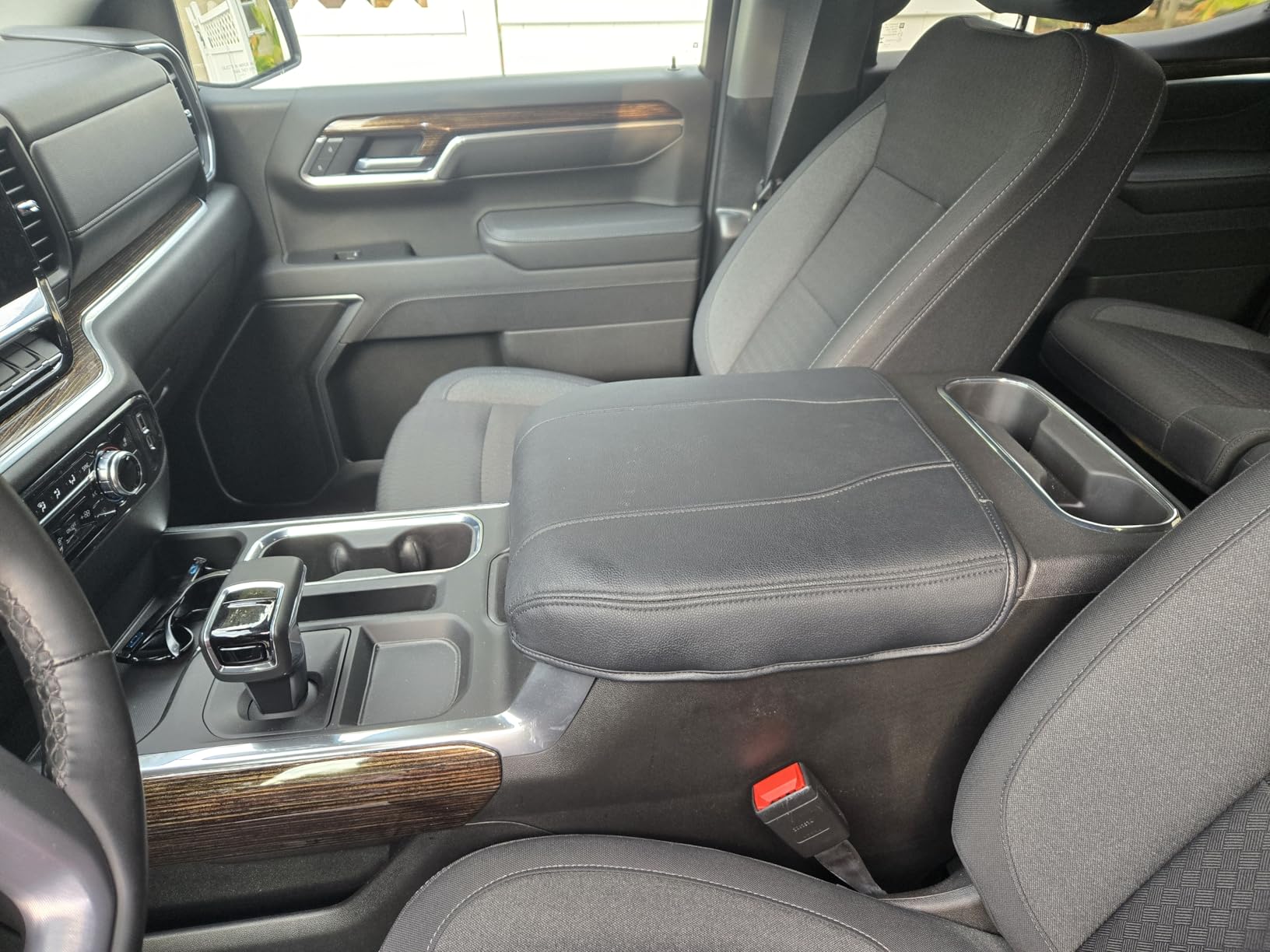 Center Console Armrest Cover for GMC Sierra & Chevy Silverado 2019-2026, Tahoe & Yukon & Suburban 2021-2026, Floor Console Bucket Seat Only, Vinyl Leather Trim, Scratchproof, Black customer photo 1