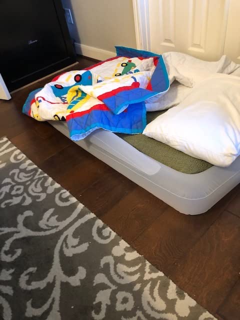 GLOWBED - Inflatable Twin-Sized Family Travel Bed with Safety Bumpers | Built-in LED Lights for The Bedroom Color Changing Strip | Portable Toddler Bed for Kids | Toddler Air Mattress with LED Lights customer photo 1