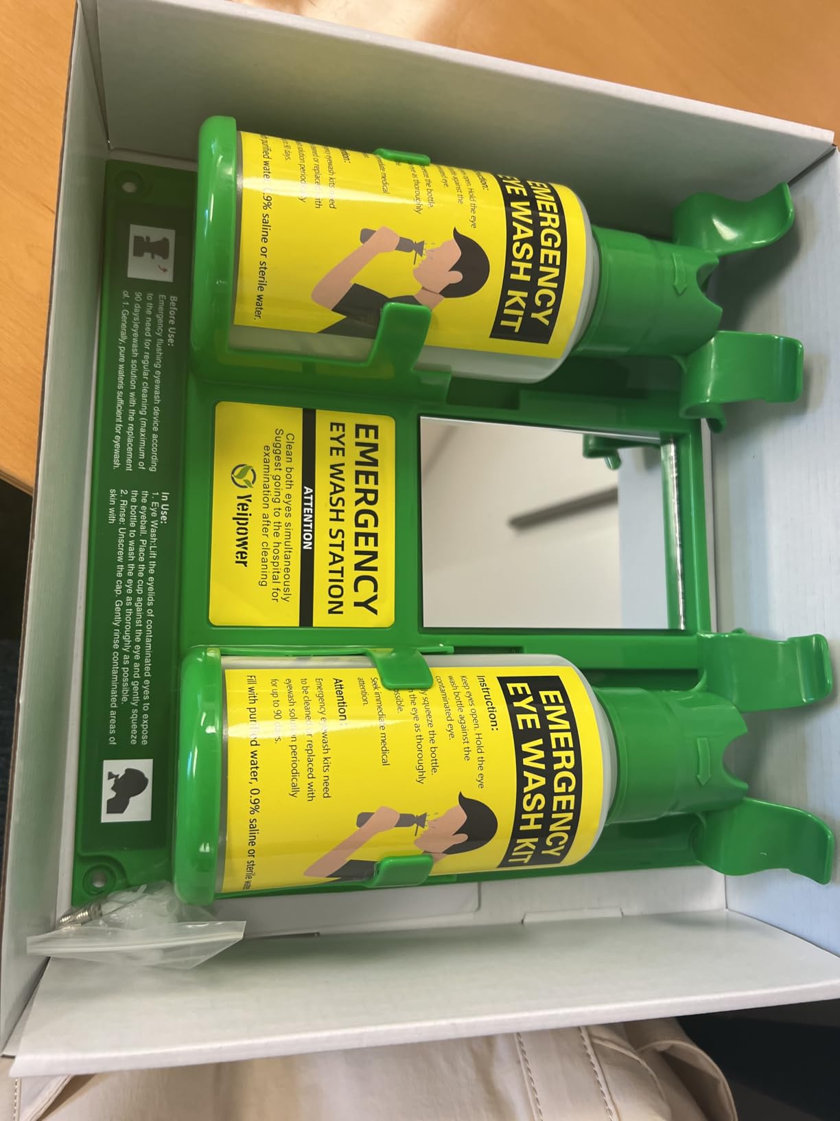 Portable Eyewash Station OSHA-Approved - Upgraded Emergency Eye Wash Bottles Flush Kit Clean Both Eyes Simultaneously Wall Mounted 16oz （No Solution） customer photo 2
