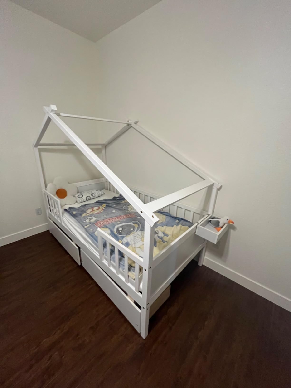 KOMFOTT Twin House Bed with 2 Storage Drawers, Wooden Kids Bed Frame with Roof & Rails, Tent Bed with Headboard & Footboard for Teens, Girls & Boys, No Box Spring Needed Twin Bed Frame customer photo 1