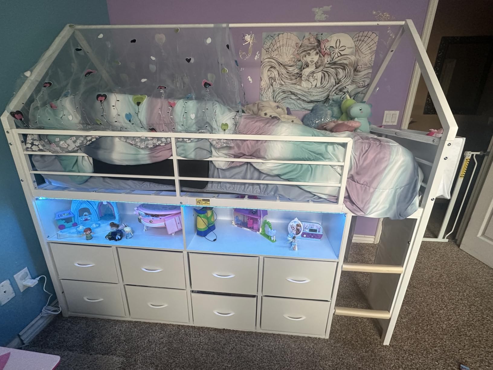 BTHFST Low Loft Bed Twin Size with 8 Storage Drawers, LED House Loft Bed customer photo 1