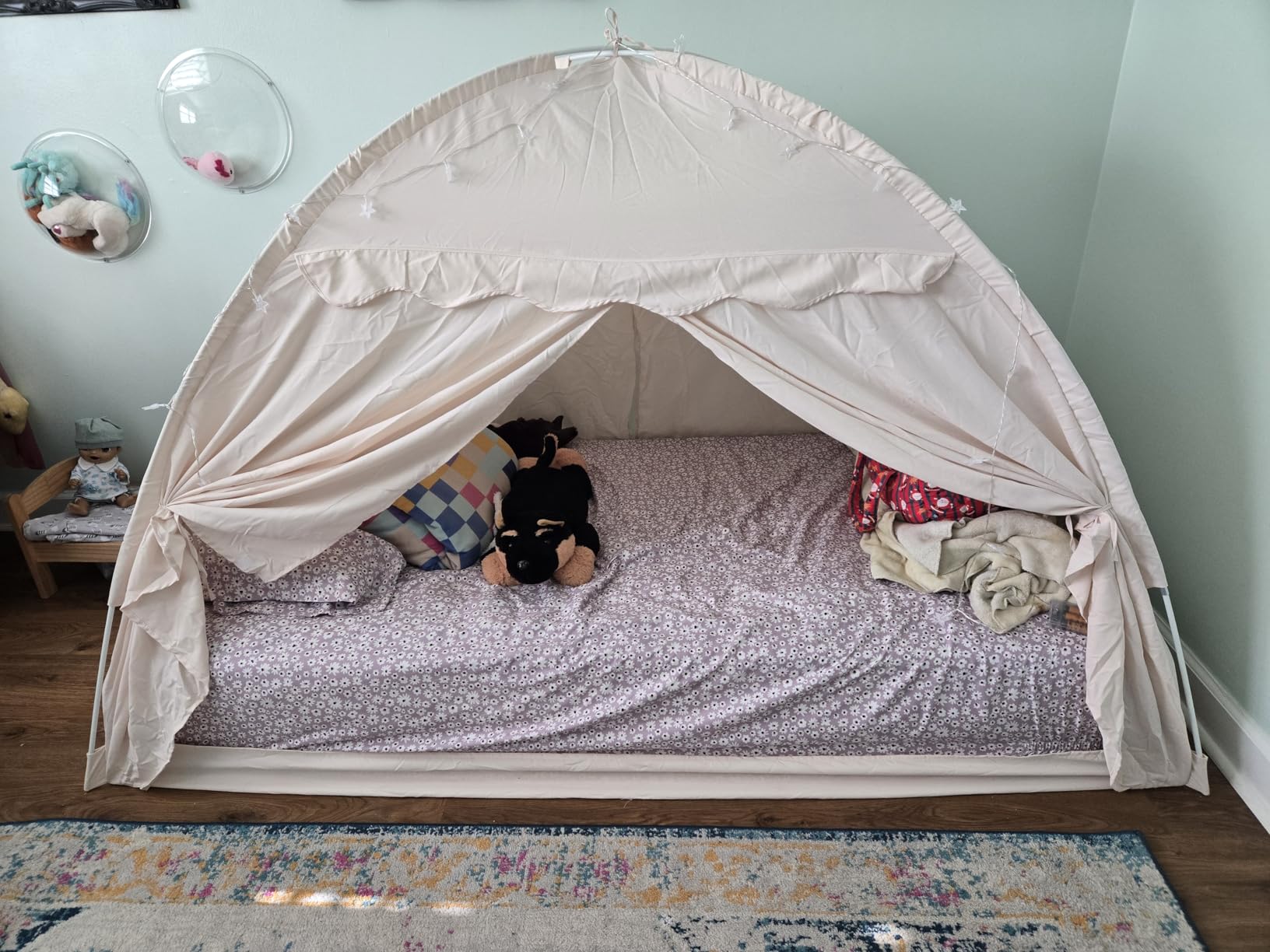 Inflatable Travel Bed with Tent, Portable Air Mattress with Stars Lights & Flags, Ideal for Home, Traveling, Camping, Electric Pump is Not Included customer photo 1