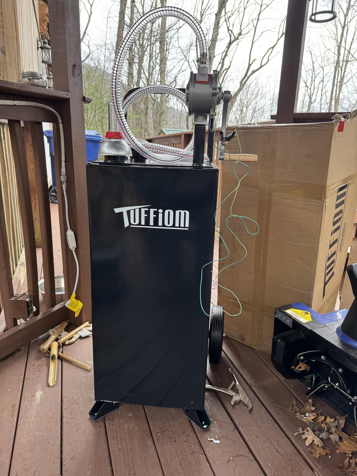 TUFFIOM 30 Gallon Portable Gas Caddy w/Swivel Wheels,Fuel Storage Tank, Gasoline Diesel Can with Fuel Transfer Rotary Hand Siphon Pump for Automobile ATV Car Mower Tractor Boat Motorcycle customer photo 2