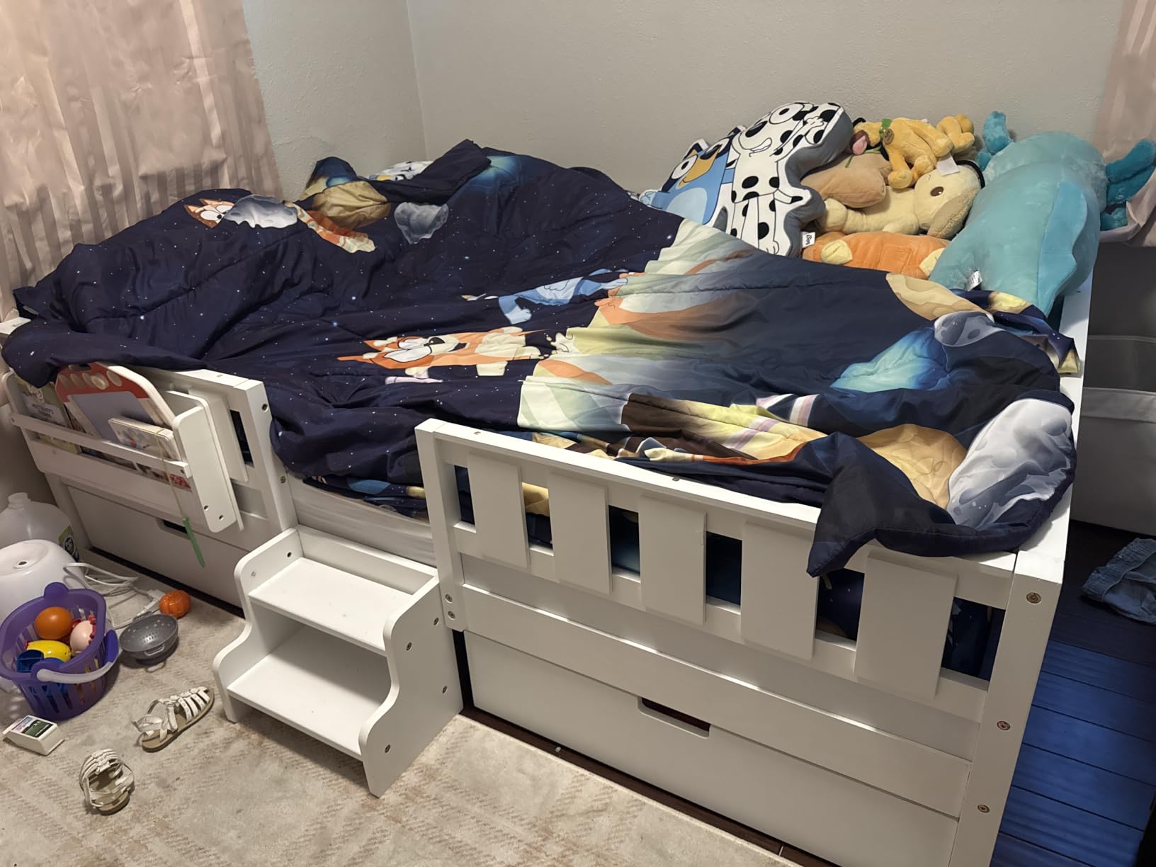 Bellemave Twin Floor Bed with Stairs, Rails and Slats, Twin Size Montessori Floor Bed with Bookshelf and 2 Storage Drawers, Easy Assemble Montessori Beds Frame for Girls, Boys, Light Natural customer photo 1