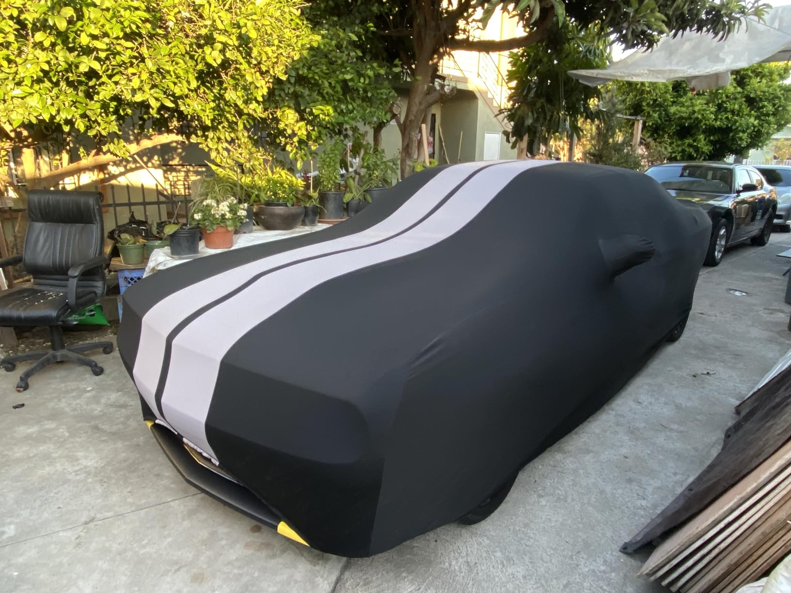 SR1 Performance USA Indoor Car Cover for Chevy Camaro 2010–2024 – Ultraguard Stretch Satin Custom Fit, Dust Cover, Breathable Scratch-Resistant Sport Series Stripe (Black/Gray) customer photo 1