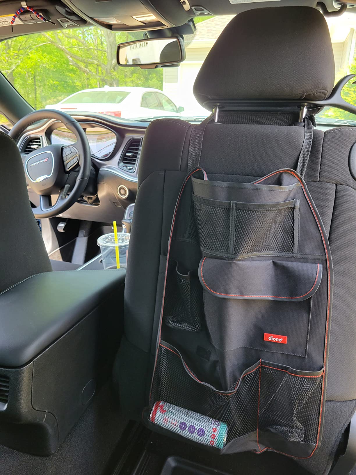 Diono Stow 'n Go Car Back Seat Organizer for Kids, Kick Mat Back Seat Protector, with 7 Storage Pockets, 2 Drinks Holders, Water Resistant, Durable Material, Black , 18x10x9 Inch (Pack of 1) customer photo 1