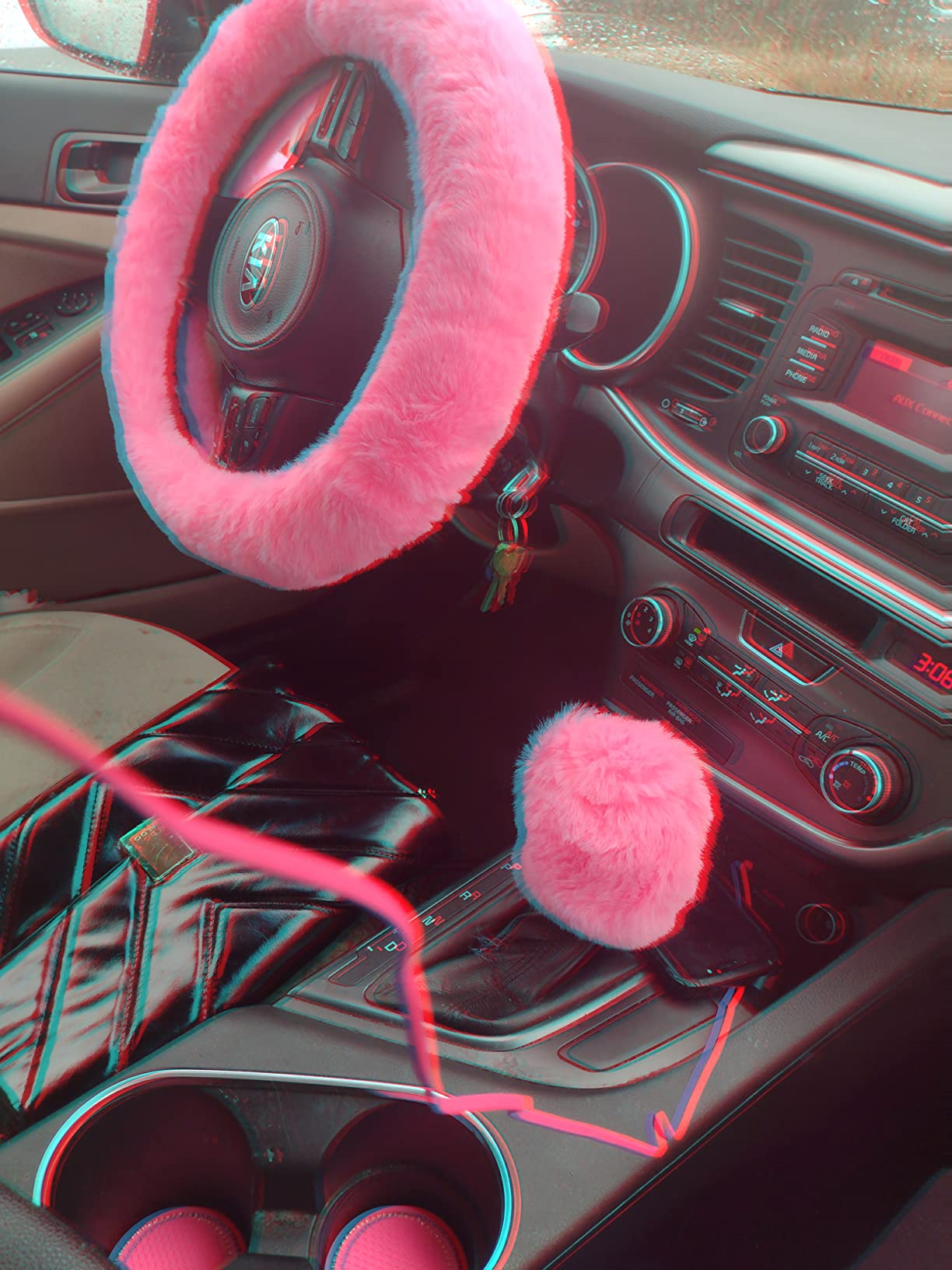 Pinbola 5PCS Black Fluffy Faux Wool Steering Wheel Cover Set Warm Winter customer photo 1