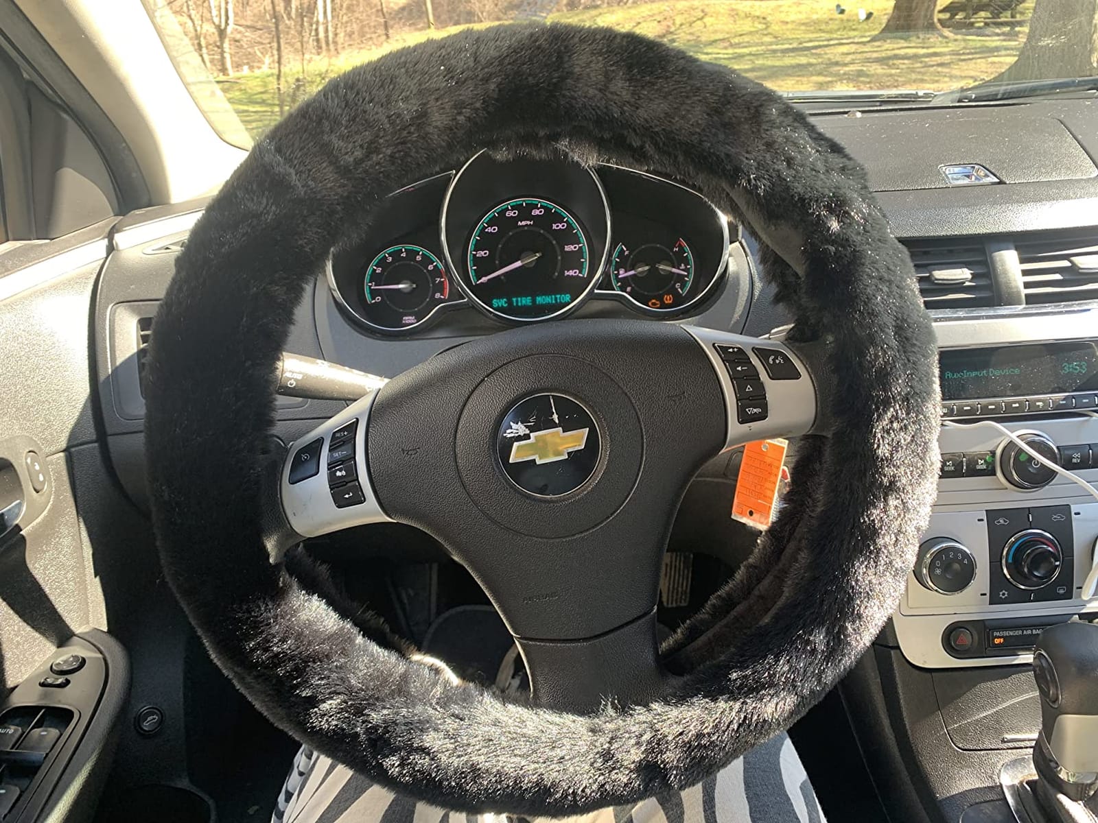 Pinbola 5PCS Black Fluffy Faux Wool Steering Wheel Cover Set Warm Winter customer photo 2