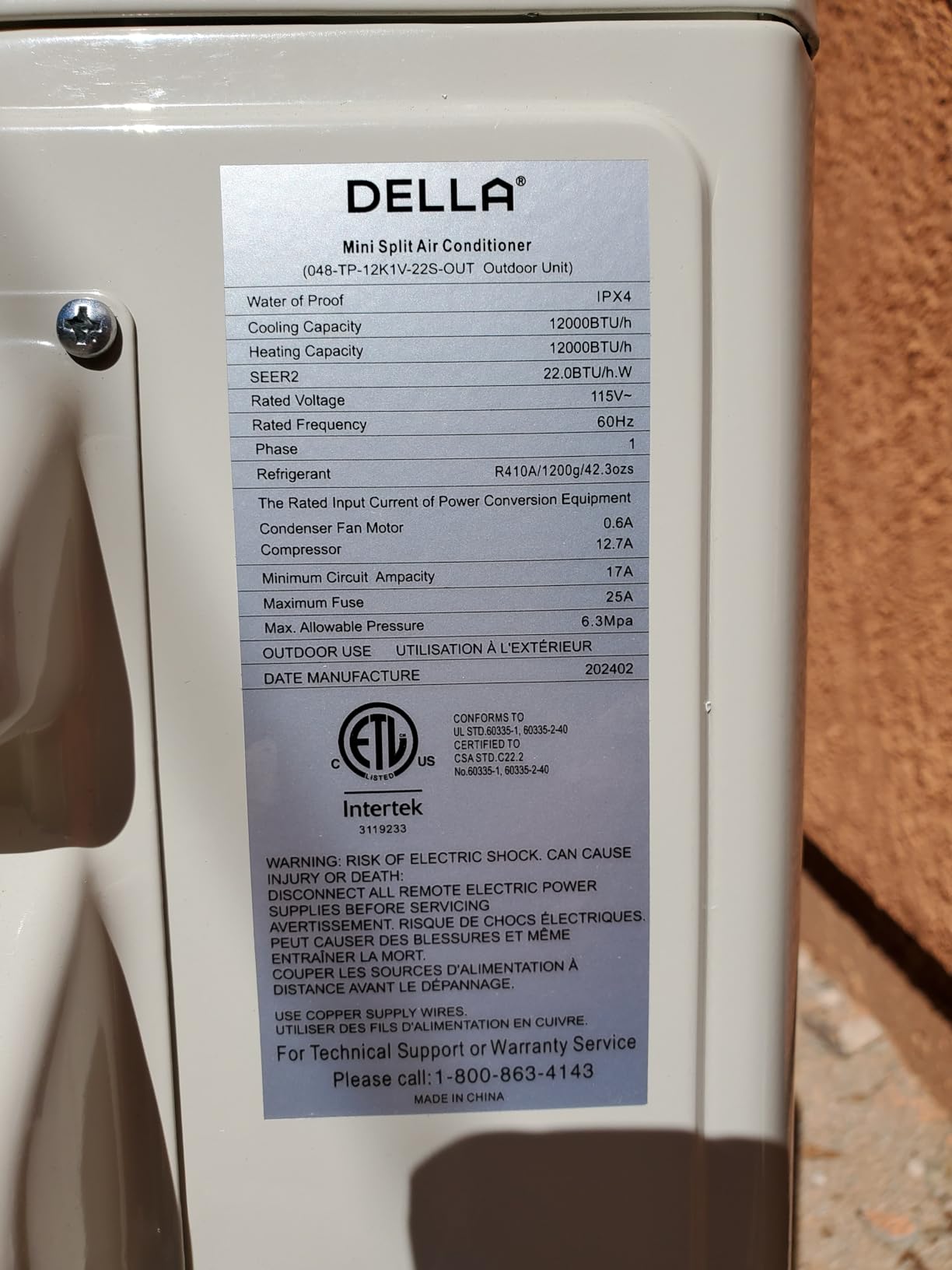 DELLA Optima Series 12,000 BTU Mini Split AC, Hyper Heat Down to -13°F, Up to 550 Sq. Ft, 23 SEER2 115V, Energy Star, WiFi & Alexa, Inverter AC with 1 Ton Pre-Charged Heat Pump & 16.4ft Kit customer photo 2