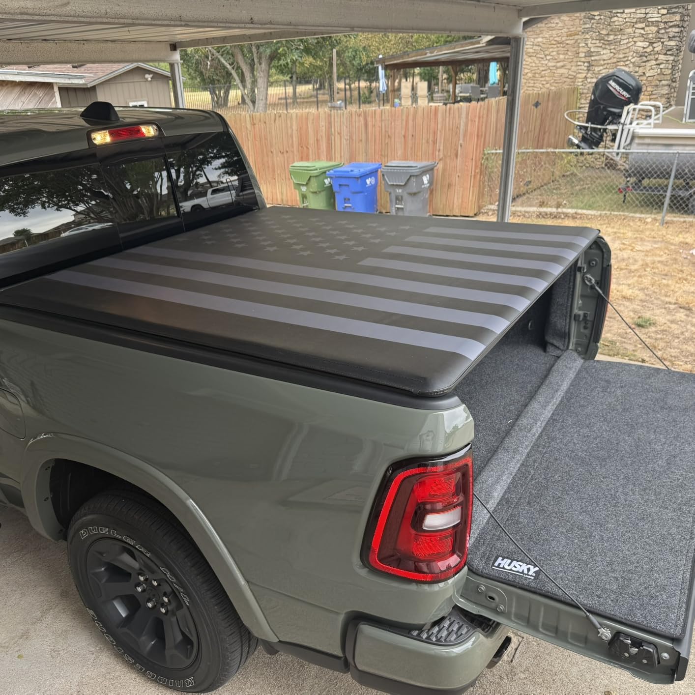 American Flag Truck Tonneau Cover for Ram 1500 2009-2026 (NO RAMBOX) with Short 5.7 ft Bed Length, All-Weather Soft Roll Truck Bed Cover for Truck Black/Gray Flag customer photo 2