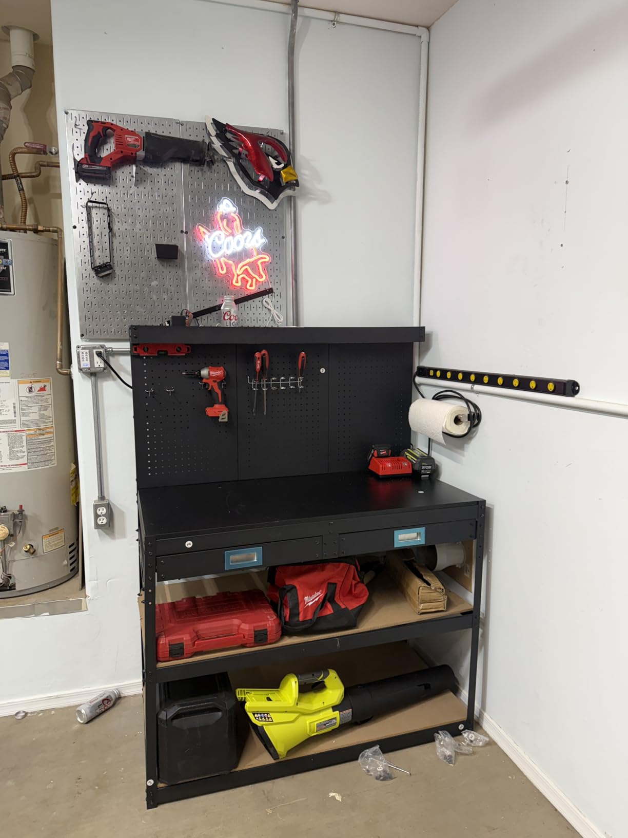 GarveeTech Adjustable Workbench for Garage, 48 in Rubber Wood Top Workbench With Drawer Storage Pegboard, 2000 LBS Load Capacity, Heavy Duty Workstation With Power Outlets & Wheels, Tool Storage Bench customer photo 2