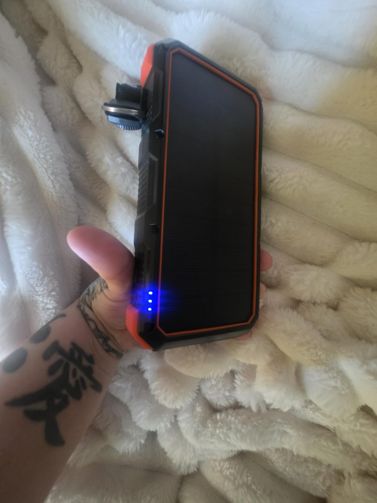 Solar Charger Power Bank 20000mAh Wireless Charger QC 3.0 Fast Charging Power Bank 8 Outputs 4 Inputs Solar Portable Charger Compatible with All Mobile Devices,SOS/Strobe/Strong Flashlights (orange) customer photo 2
